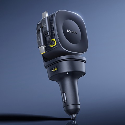 
USB-C USB-A automobilinis įkroviklis su ištraukiamais USB-C laidais, 60 W – juodas
