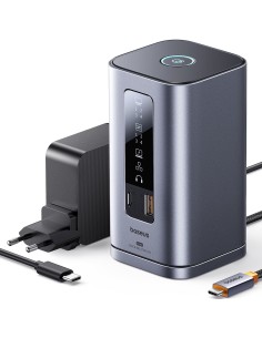 
Įkrovimo stotelė „HUB 11in1“ USB-C HDMI DP USB-A USB-C RJ45 PD Mini Jack 3.5mm EU įkroviklis - pilka
