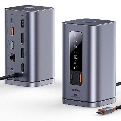 
Įkrovimo stotelė „HUB 11in1“ USB-C HDMI DP USB-A USB-C RJ45 PD Mini Jack 3.5mm EU įkroviklis - pilka
