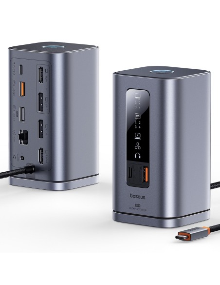 
Įkrovimo stotelė „HUB 11in1“ USB-C HDMI DP USB-A USB-C RJ45 PD Mini Jack 3.5mm EU įkroviklis - pilka
