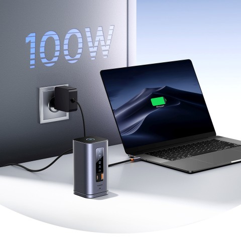 
Įkrovimo stotelė „HUB 11in1“ USB-C HDMI DP USB-A USB-C RJ45 PD Mini Jack 3.5mm EU įkroviklis - pilka
