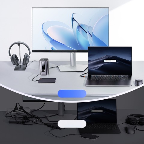 
Įkrovimo stotelė „HUB 11in1“ USB-C HDMI DP USB-A USB-C RJ45 PD Mini Jack 3.5mm EU įkroviklis - pilka
