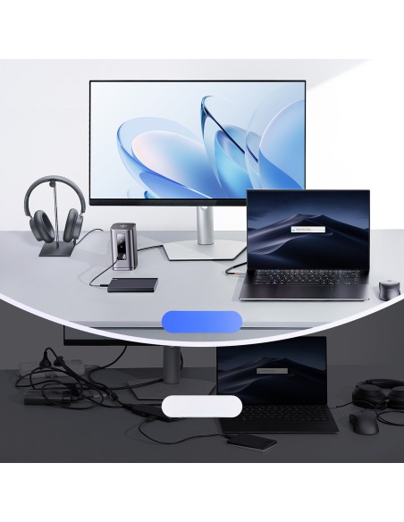 
Įkrovimo stotelė „HUB 11in1“ USB-C HDMI DP USB-A USB-C RJ45 PD Mini Jack 3.5mm EU įkroviklis - pilka
