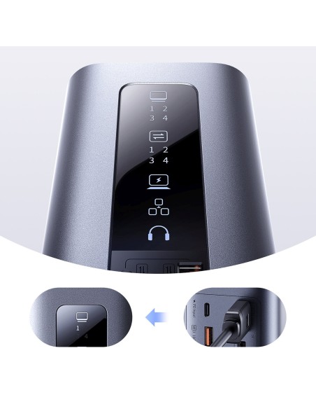 
Įkrovimo stotelė „HUB 11in1“ USB-C HDMI DP USB-A USB-C RJ45 PD Mini Jack 3.5mm EU įkroviklis - pilka
