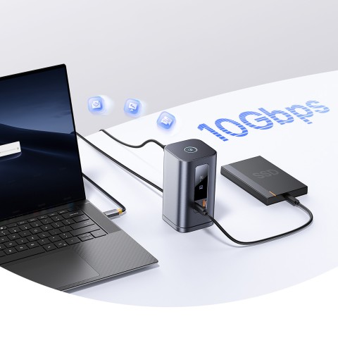 
Įkrovimo stotelė „HUB 11in1“ USB-C HDMI DP USB-A USB-C RJ45 PD Mini Jack 3.5mm EU įkroviklis - pilka
