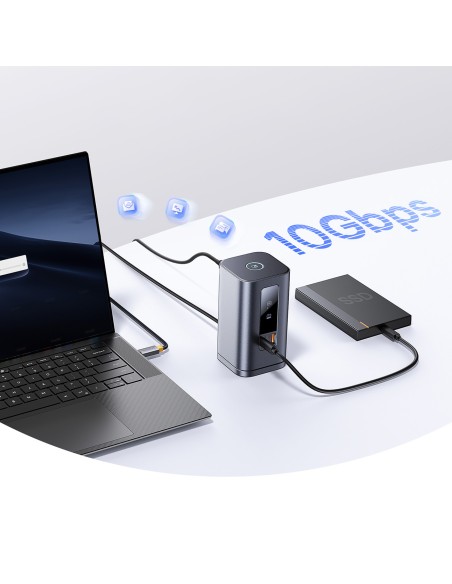 
Įkrovimo stotelė „HUB 11in1“ USB-C HDMI DP USB-A USB-C RJ45 PD Mini Jack 3.5mm EU įkroviklis - pilka

