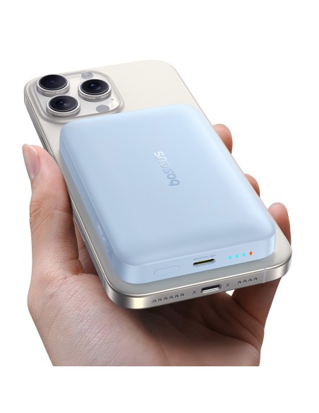 
10000mAh 22.5W „MagSafe“ indukcinė išorinė baterija su USB-C laidu, 20V/ 3A, 0.3m – mėlyna
