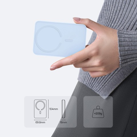 
10000mAh 22.5W „MagSafe“ indukcinė išorinė baterija su USB-C laidu, 20V/ 3A, 0.3m – mėlyna
