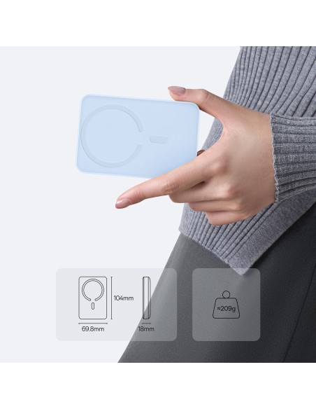 
10000mAh 22.5W „MagSafe“ indukcinė išorinė baterija su USB-C laidu, 20V/ 3A, 0.3m – mėlyna
