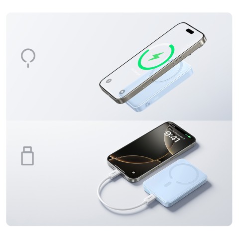 
10000mAh 22.5W „MagSafe“ indukcinė išorinė baterija su USB-C laidu, 20V/ 3A, 0.3m – mėlyna
