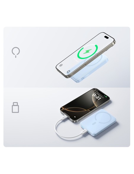 
10000mAh 22.5W „MagSafe“ indukcinė išorinė baterija su USB-C laidu, 20V/ 3A, 0.3m – mėlyna
