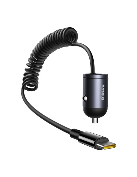 
USB-C automobilinis įkroviklis su integruotu 30 W spiraliniu USB-C laidu – juodas

