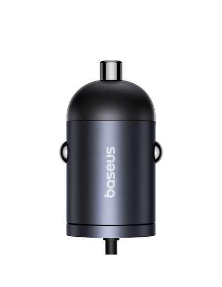
USB-C automobilinis įkroviklis su integruotu 30 W spiraliniu USB-C laidu – juodas
