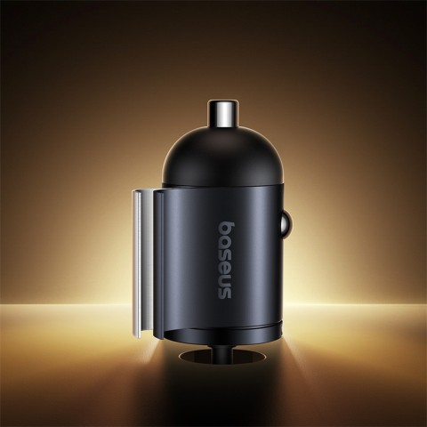 
USB-C automobilinis įkroviklis su integruotu 30 W spiraliniu USB-C laidu – juodas
