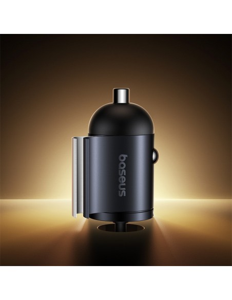 
USB-C automobilinis įkroviklis su integruotu 30 W spiraliniu USB-C laidu – juodas
