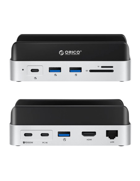 
10 viename „Mac mini“ M.2 USB-C USB-A HDMI RJ45 SD/ TF prijungimo stotelė – sidabrinė
