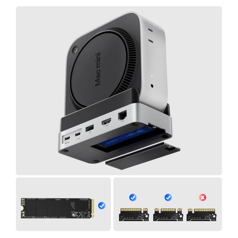 
10 viename „Mac mini“ M.2 USB-C USB-A HDMI RJ45 SD/ TF prijungimo stotelė – sidabrinė
