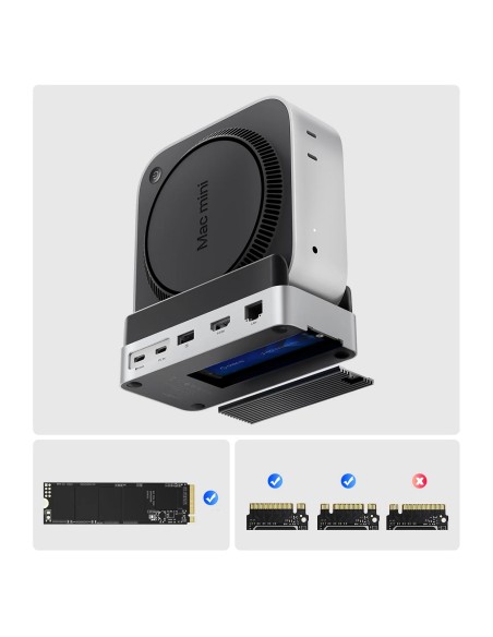 
10 viename „Mac mini“ M.2 USB-C USB-A HDMI RJ45 SD/ TF prijungimo stotelė – sidabrinė
