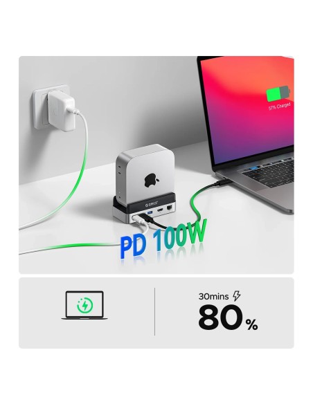 
10 viename „Mac mini“ M.2 USB-C USB-A HDMI RJ45 SD/ TF prijungimo stotelė – sidabrinė

