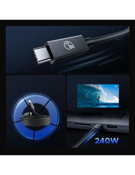 
USB-C laidas USB4 Thunderbolt5 80Gbps 240W 1.5m - juodas
