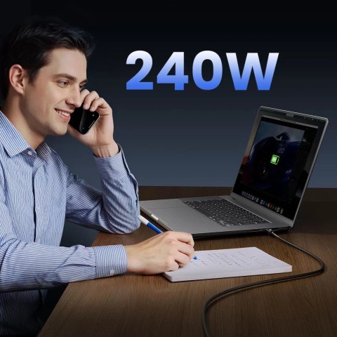 
USB-C laidas USB4 Thunderbolt5 80Gbps 240W 1.5m - juodas
