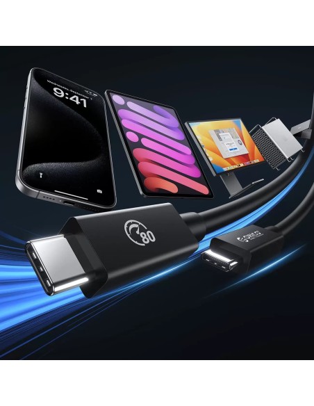 
USB-C laidas USB4 Thunderbolt5 80Gbps 240W 2m - juodas
