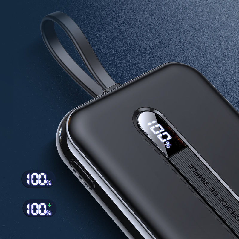 Powerbank 10000mAh 20W Quick Charge USB USB-C integruotas USB-C laidas juodas