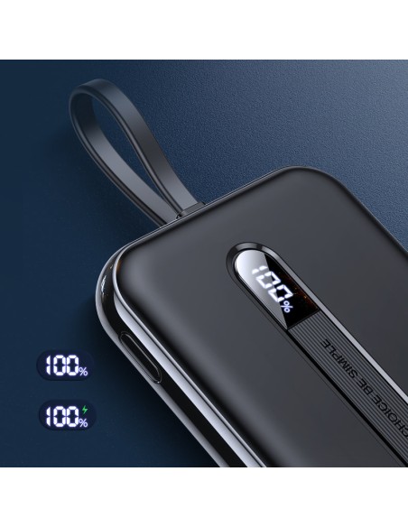 Powerbank 10000mAh 20W Quick Charge USB USB-C integruotas USB-C laidas juodas