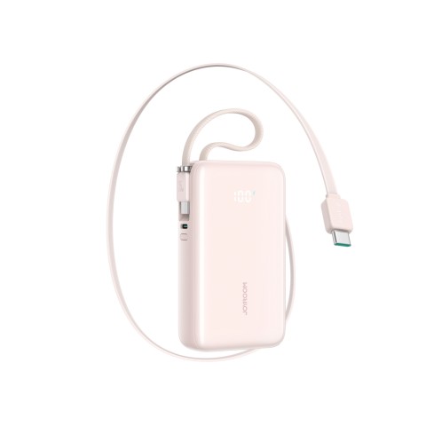
10000mAh 35W nešiojamas įkroviklis su ištraukiamu USB-C laidu ir USB-C dirželiu – rožinis
