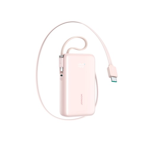 
10000mAh 35W nešiojama baterija su ištraukiamu USB-C laidu ir „Lightning“ dirželiu – rožinė
