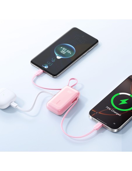 
10000mAh 35W nešiojama baterija su ištraukiamu USB-C laidu ir „Lightning“ dirželiu – rožinė
