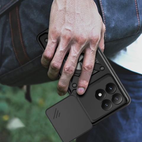 
„Xiaomi 15T CamShield Pro“ dėklas su objektyvo dangteliu ir stovu - juodas
