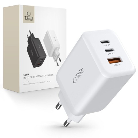 
USB-C USB-A C65W PD 65W QC sieninis įkroviklis – baltas
