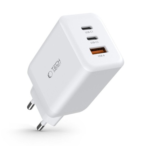 
USB-C USB-A C65W PD 65W QC sieninis įkroviklis – baltas
