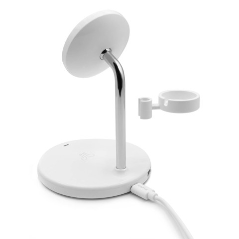 
3 viename belaidis įkroviklis su stovu, skirtas „iPhone AirPods“ ausinėms su USB-A adapteriu – baltas
