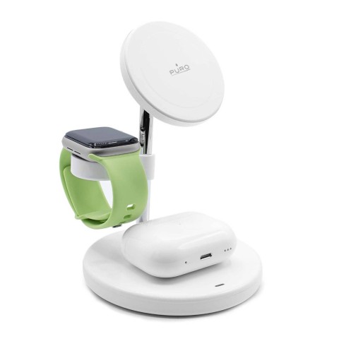 
3 viename belaidis įkroviklis su stovu, skirtas „iPhone AirPods“ ausinėms su USB-A adapteriu – baltas
