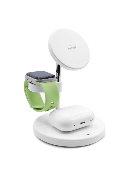 
3 viename belaidis įkroviklis su stovu, skirtas „iPhone AirPods“ ausinėms su USB-A adapteriu – baltas
