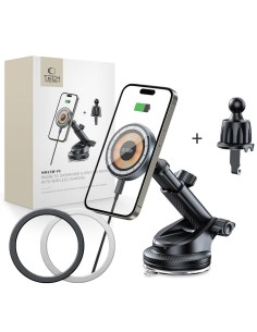 
Automobilinis laikiklis su indukciniu įkrovikliu išmaniajam telefonui ant grotelių arba prietaisų skydelio 15 W - juoda...