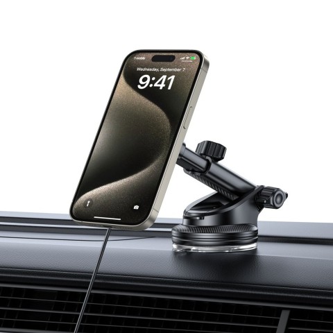 
Automobilinis laikiklis su indukciniu įkrovikliu išmaniajam telefonui ant grotelių arba prietaisų skydelio 15 W - juoda...