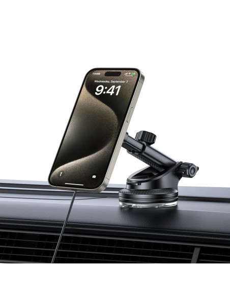
Automobilinis laikiklis su indukciniu įkrovikliu išmaniajam telefonui ant grotelių arba prietaisų skydelio 15 W - juoda...
