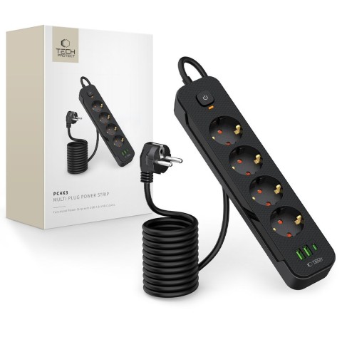 
Maitinimo laido ilgintuvas, 4 lizdai, 240V, USB-A, USB-C, 2 m, juodas
