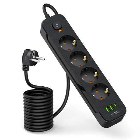 
Maitinimo laido ilgintuvas, 4 lizdai, 240V, USB-A, USB-C, 2 m, juodas
