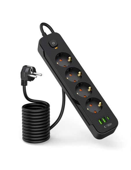
Maitinimo laido ilgintuvas, 4 lizdai, 240V, USB-A, USB-C, 2 m, juodas
