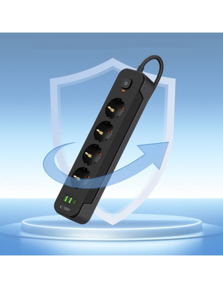 
Maitinimo laido ilgintuvas, 4 lizdai, 240V, USB-A, USB-C, 2 m, juodas
