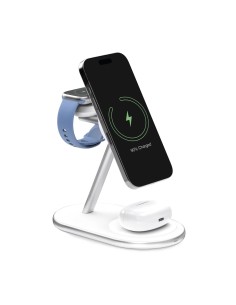 
3 viename belaidis įkroviklis telefonui, išmaniajam laikrodžiui, „Qi2 MagSafe“ ausinėms – baltas
