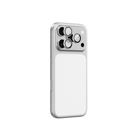 
„iPhone 17 Pro / Pro Max“ safyrinis kameros stiklas su sidabriniu rėmeliu
