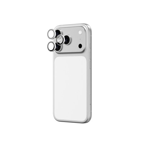 
„iPhone 17 Pro / Pro Max“ safyrinis kameros stiklas su sidabriniu rėmeliu
