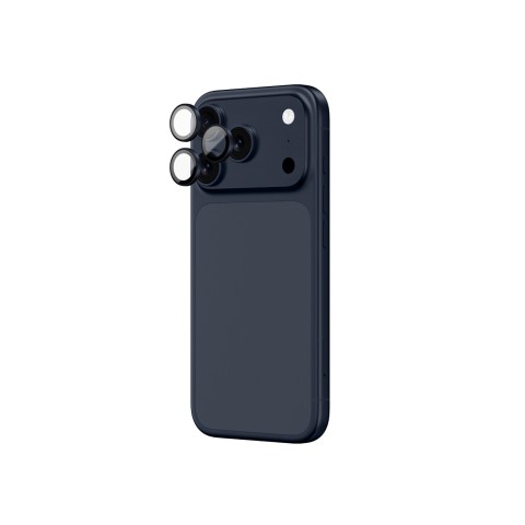 
„iPhone 17 Pro / Pro Max“ safyrinis kameros stiklas su mėlynu rėmeliu
