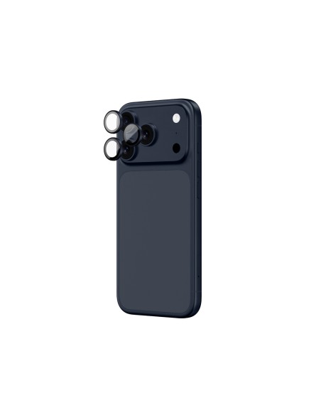 
„iPhone 17 Pro / Pro Max“ safyrinis kameros stiklas su mėlynu rėmeliu
