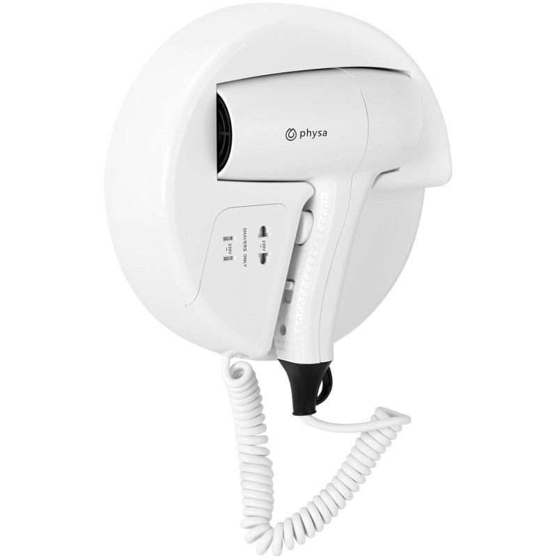 Viešbučio baseino sieninis plaukų džiovintuvas su elektros lizdu 1200 W baltas